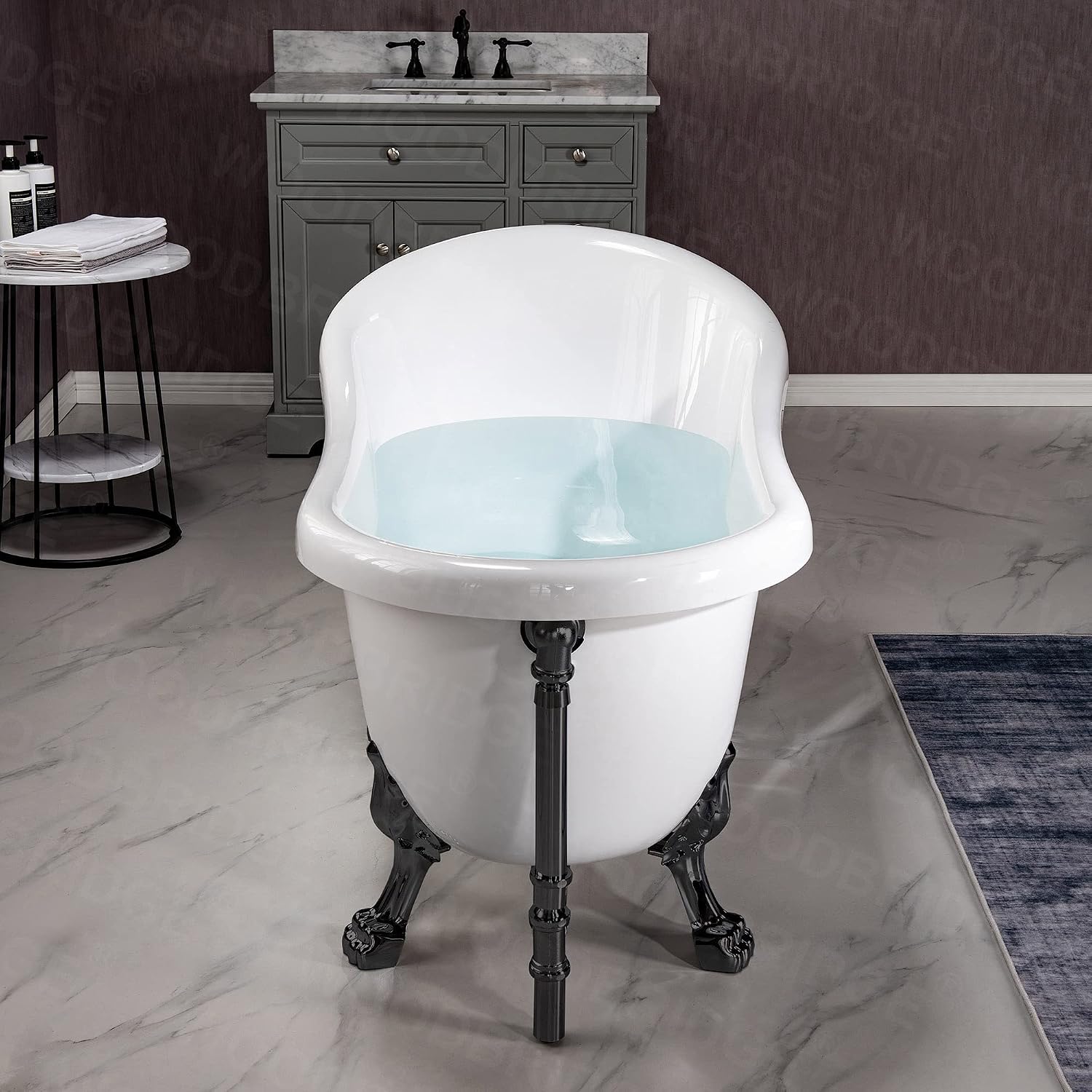 WOODBRIDGE 59' Heavy Duty Acrylic Slipper Clawfoot Bath Tub with Matte Black Feet + Matte Black Drain &Overflow
