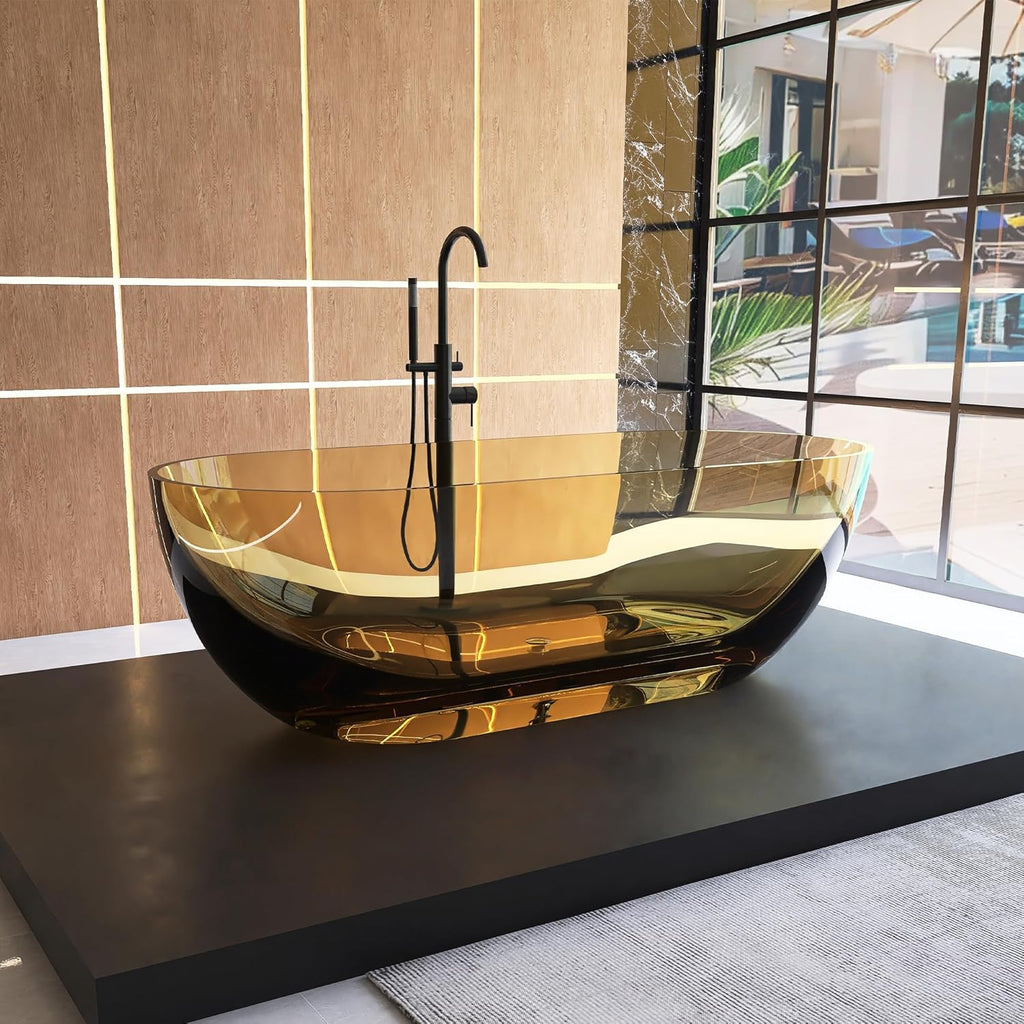 Tubcraft 69' Resin Stone Freestanding Bathtub, Solid Surface Modern Freestanding Tub Soaking Stand Alone Tub with Drain, Sepia 307TS1750
