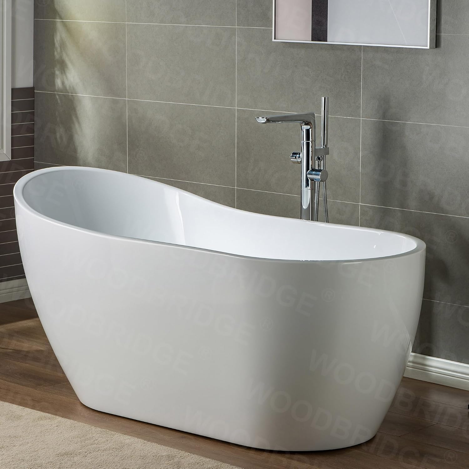 WOODBRIDGE Contemporary Single Handle Floor Mount Freestanding Tub Filler Faucet with Hand shower in Chrome Finish,F0013CH
