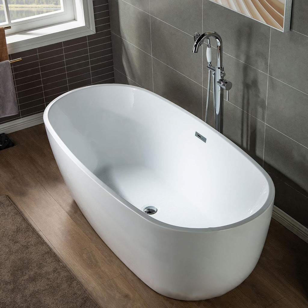 WOODBRIDGE F0002CHVT Fusion Single Handle Floor Mount Freestanding Tub Filler Faucet with Telephone Hand shower in Polished Chrome Finish