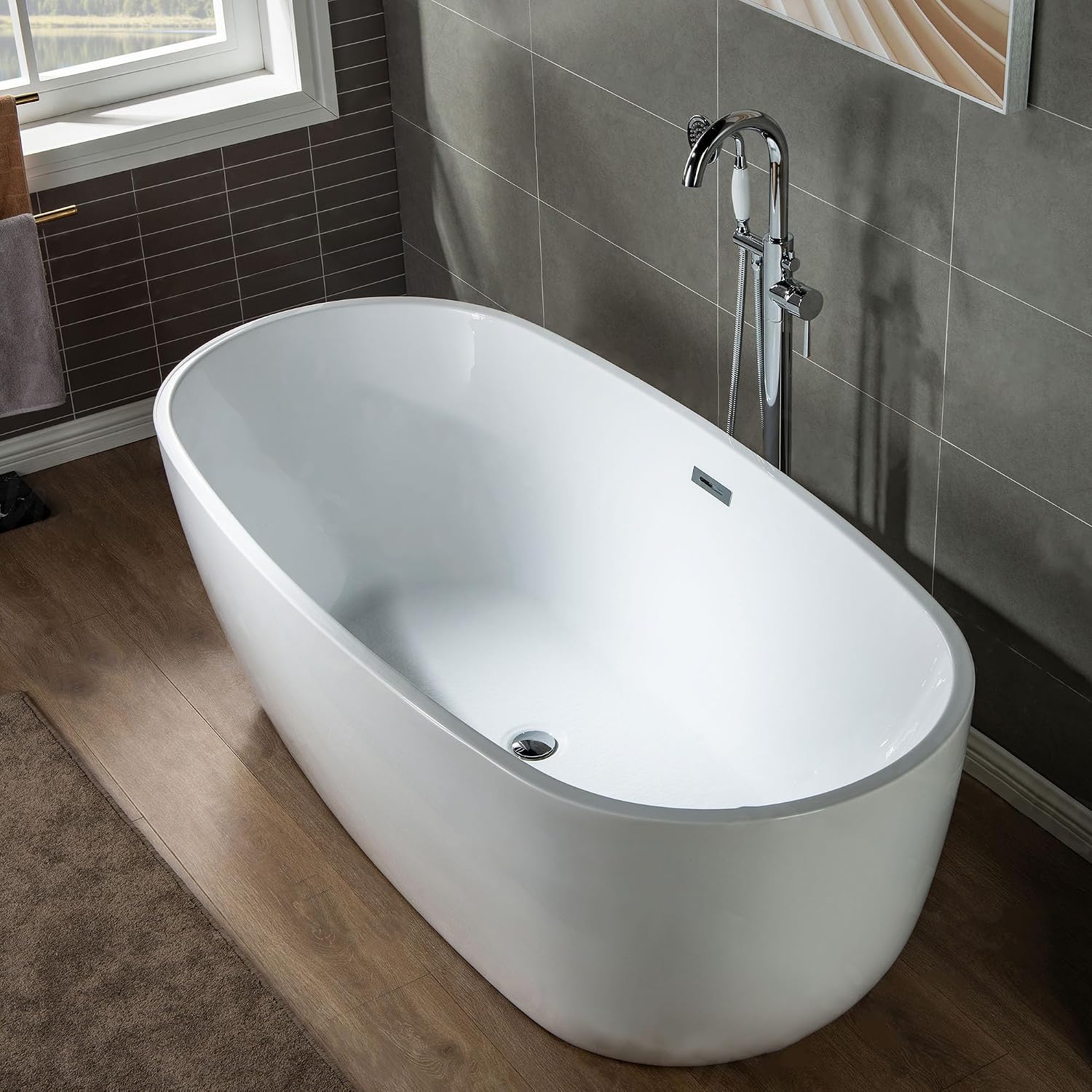 WOODBRIDGE F0002CHVT Fusion Single Handle Floor Mount Freestanding Tub Filler Faucet with Telephone Hand shower in Polished Chrome Finish