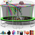 1500LBS 16FT 15FT 14FT 12 FT 10FT 8FT Tranpoline for Kids and Adults with Sprinkler, Lights with Music Speaker, Socks, Water Ball, Heavy Duty Outdoor Tranpoline with Net Enclosure and Ladder
