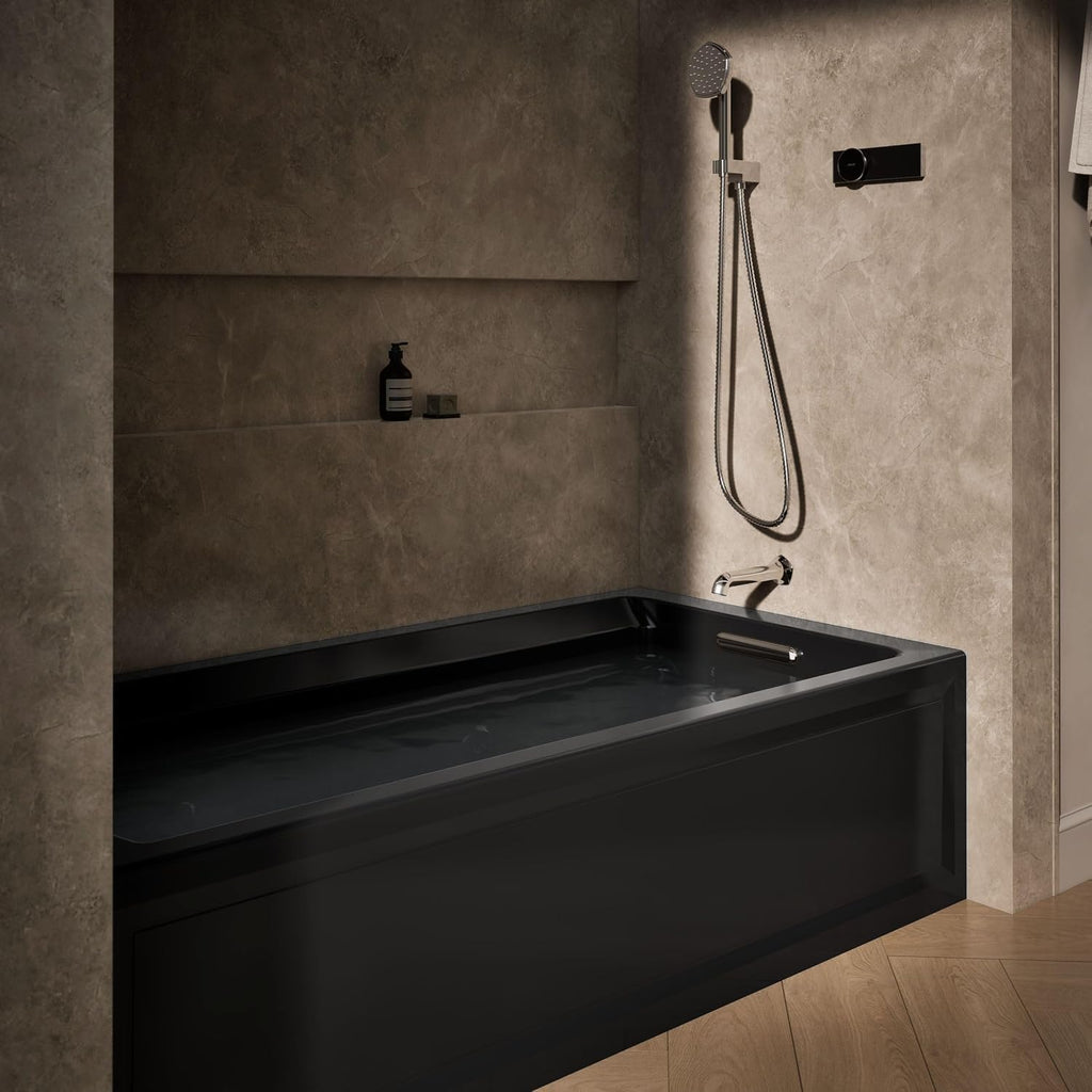 Kohler K-1124-HR-7 Archer 6Ft Whirlpool with Comfort Depth Design, Integral Apron, Right-Hand Drain and Heat, Black Black