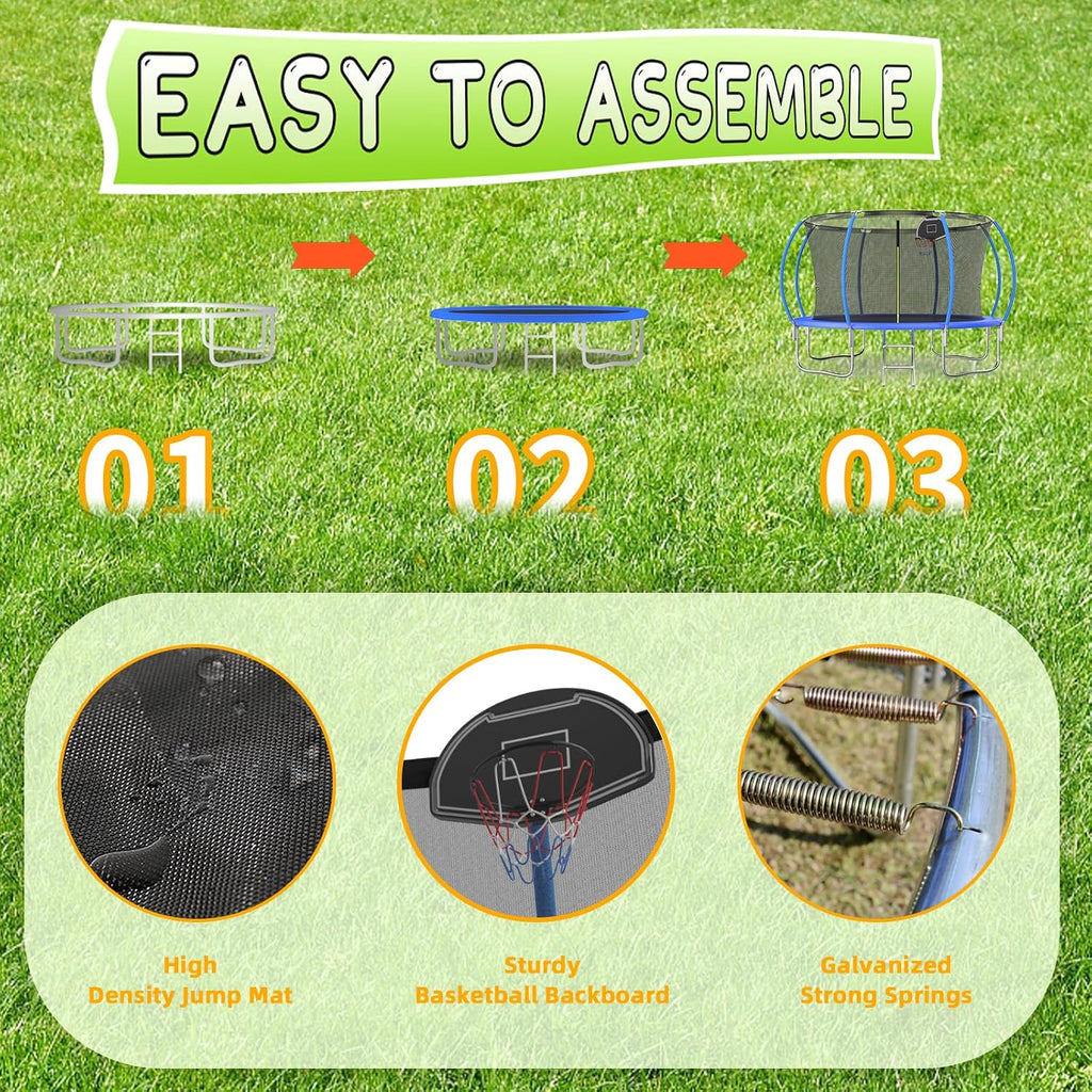 Tranpoline 10FT 12FT 14FT 16FT Tranpoline for Kids with Safety Enclosure Net Recreational Tranpoline for Adults ASTM Approval Backyard Outdoor Tranpoline with Basketball Hoop