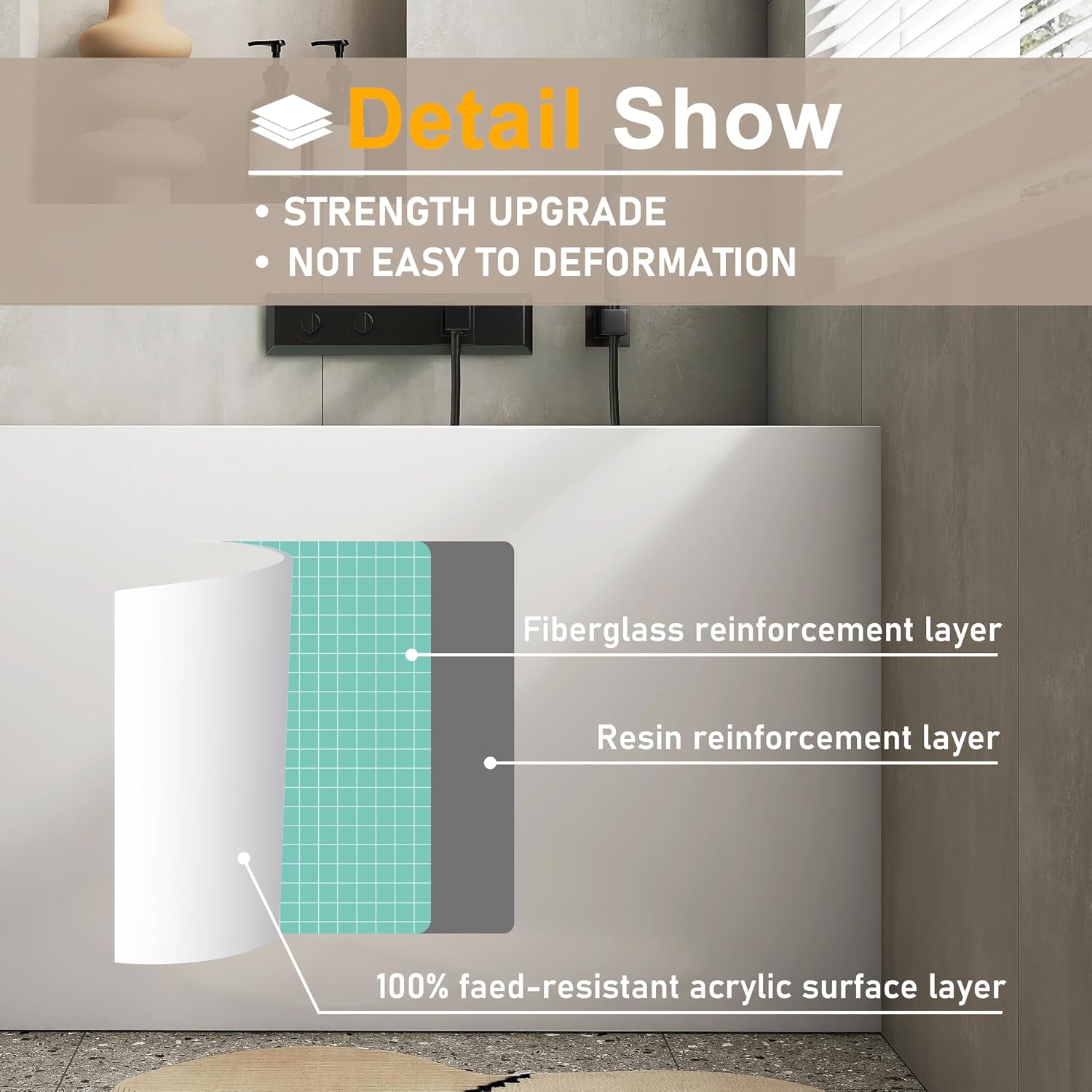 43' Acrylic Freestanding Bathtubs, Stand Alone Tub, Japanese Soaking Tub for Bathroom, Integrated Overflow and Drain, cUPC Certified, Gloss White