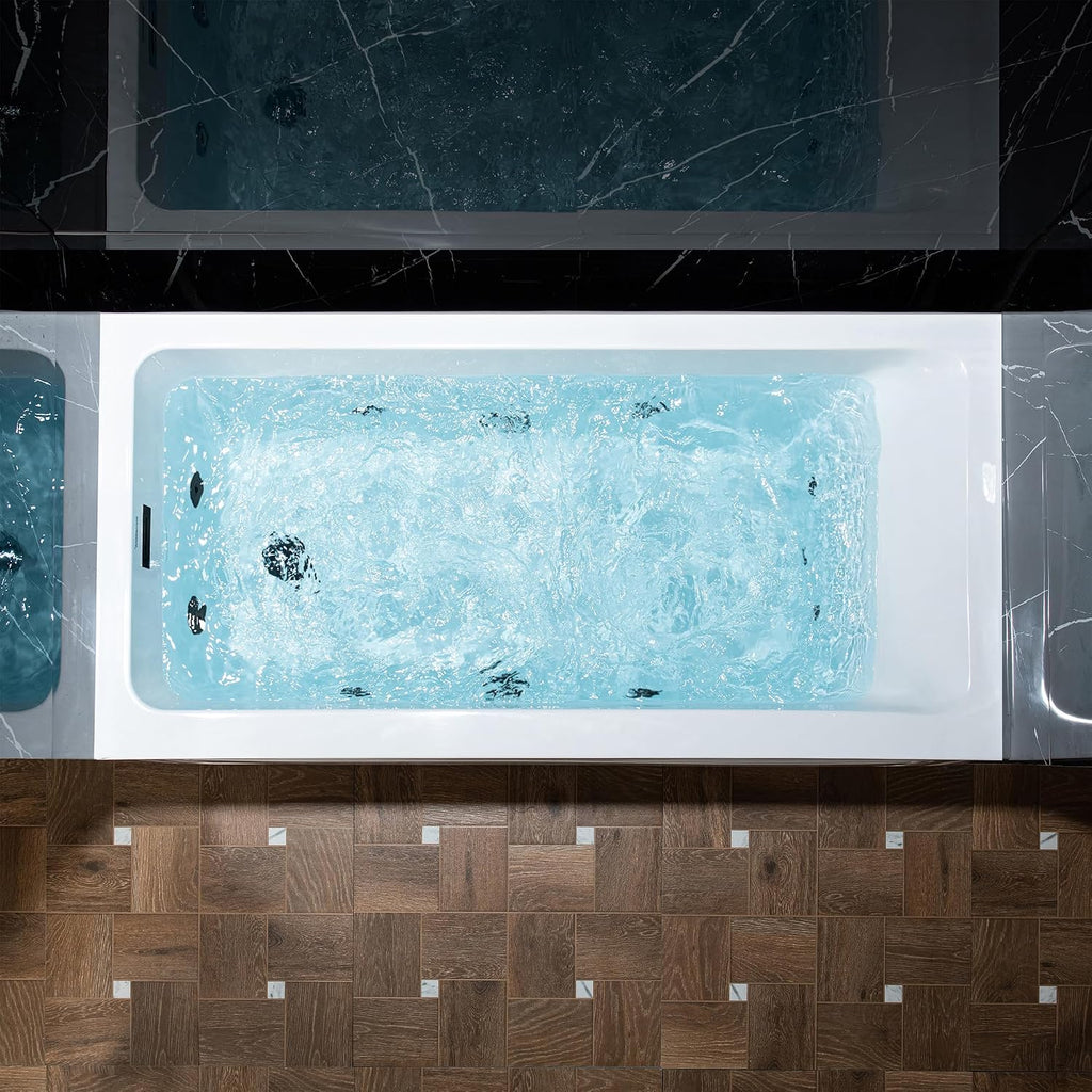 WOODBRIDGE 60' x 30' Alcove Acrylic Rectangular Whirlpool Heated Jetted Tub in White with Left Drain, Matte Black Finish, BS428-L-MB02