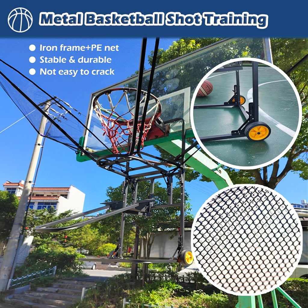 Indoor/Outdoor Basketball Return with Wheels, Portable Basketball Net Catcher with 180° Rotatable Chute, Shooting Training Rebounder System Easy to Fold