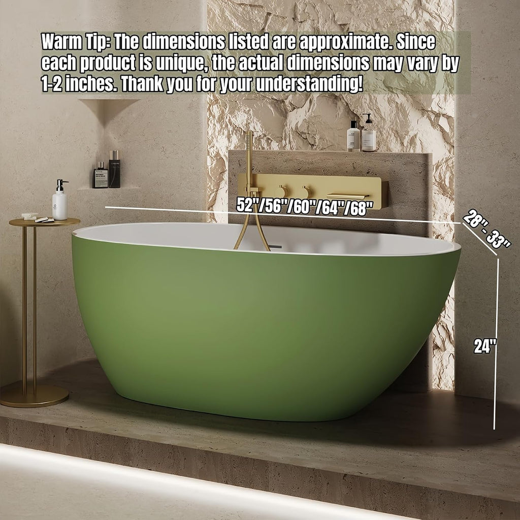 56' Edeyeu Oval Freestanding Bathtub - Extra Deep Soaker Tub With Premium Acrylic, Ergonomic Solid Surface Stand Alone Bathtub, Modern Freestanding Bathtubs For Spa Experience Pink A