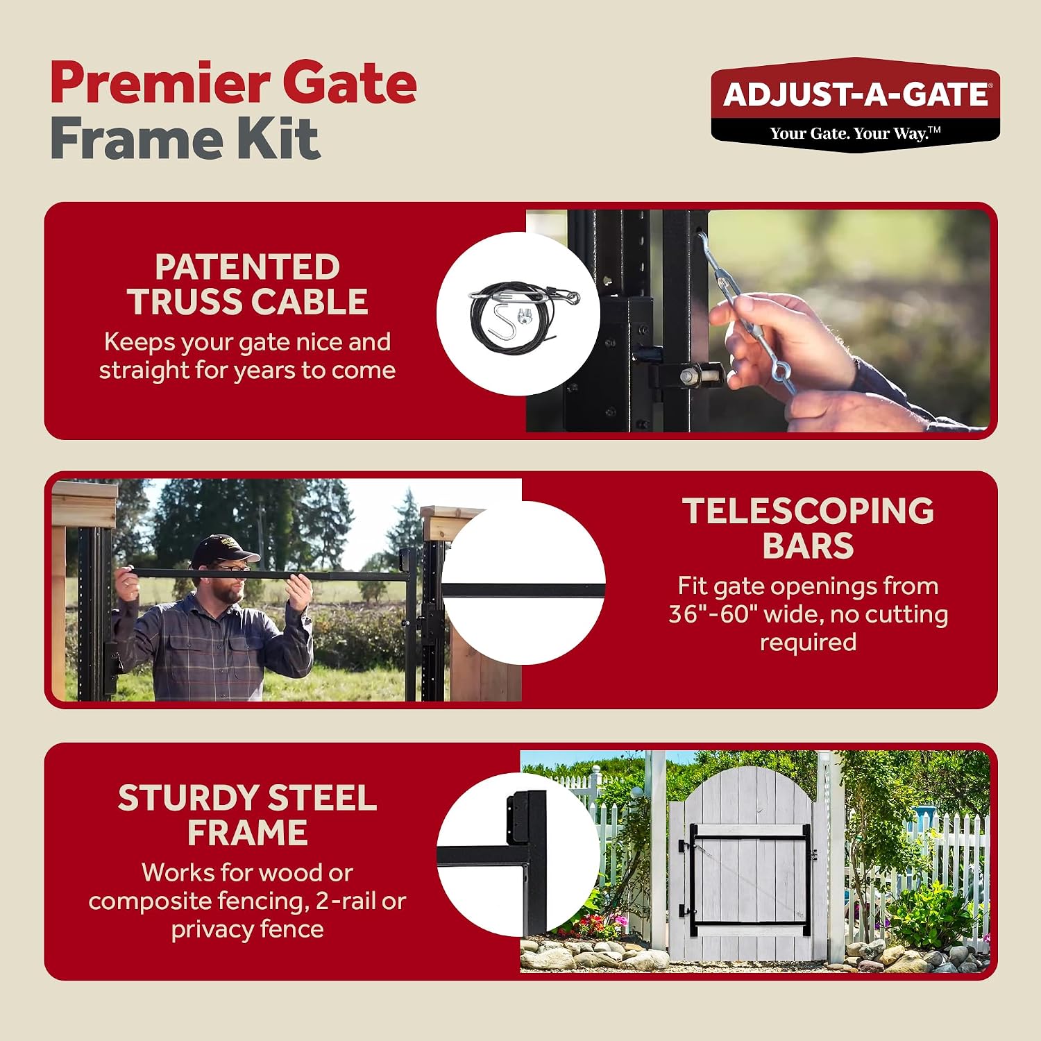 Adjust A Gate Steel Frame Gate Adjustable Building Kit for Doorway and Driveway, 36 to 60 Inches Wide and 4 Inches High, 2 Pack