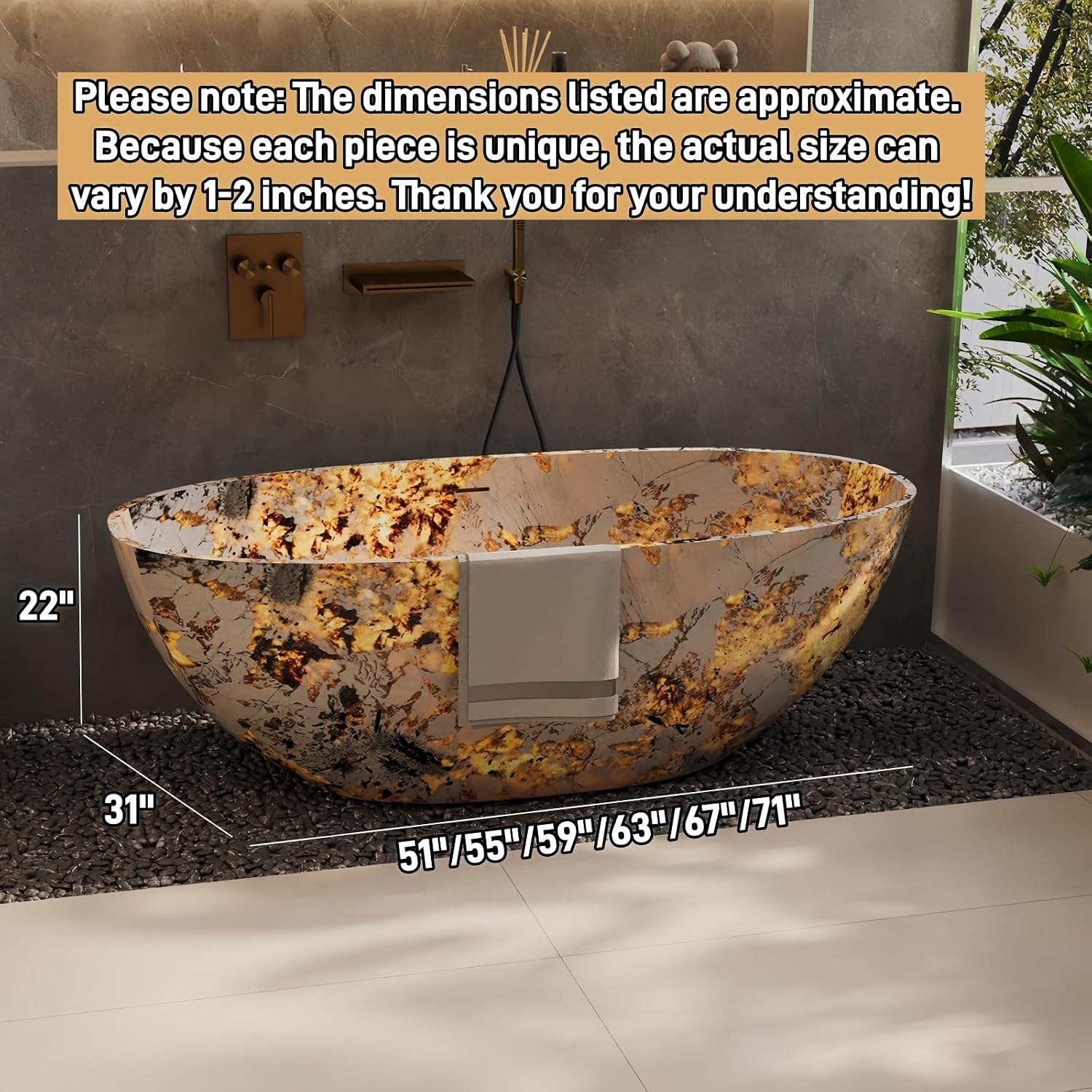 63' Edeyeu Freestanding Bathtub - Luxury Solid Surface Bathtub Soaking Tub With Extra Deep Ergonomic Design, Modern Spa Style For Home, Villa, And Hotel Bathrooms, color