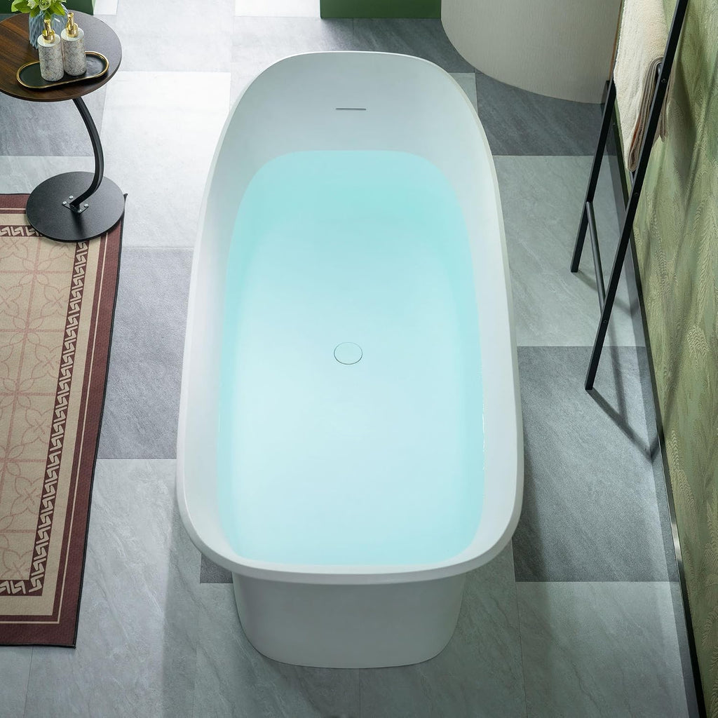 WOODBRIDGE 71' L x 31-1/2' W Luxury Contemporary Solid Surface Stone Resin Freestanding Bathtub in Matte White