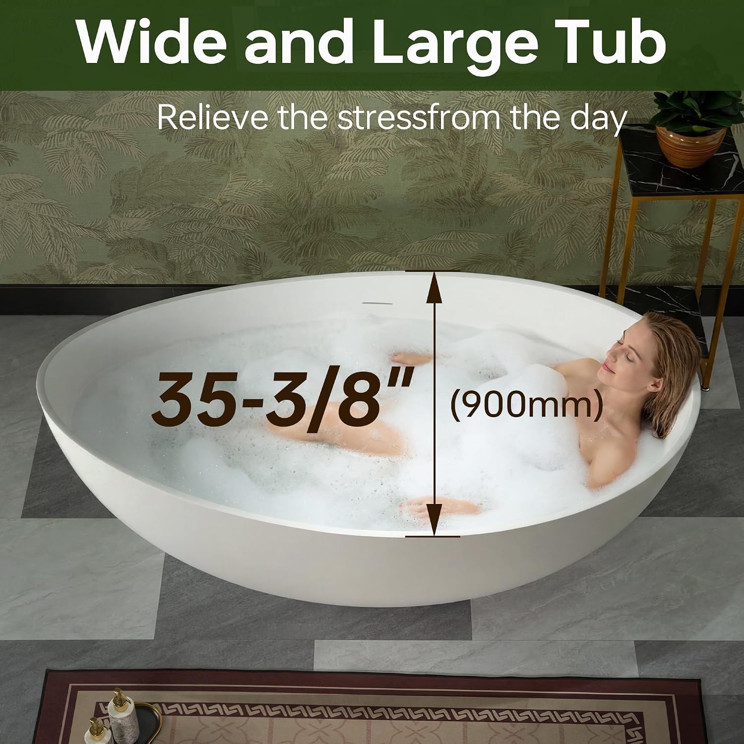 WOODBRIDGE 63' L x 35-3/8' W Luxury Contemporary Solid Surface Stone Resin Freestanding Bathtub in Matte White