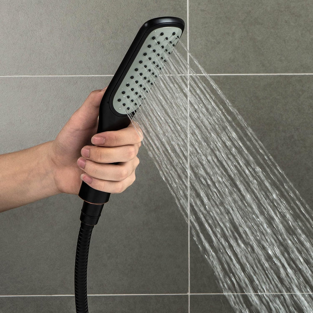 WOODBRIDGE High Flow Rate 8 GPM Freestanding Tub Filler Faucet with Hand Shower, Oil Rubbed Bronze,F0027ORBSQ