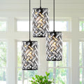 CATINER 3 Lights Crystal Pendant Light Modern Black Mini Chandelier, Adjustable Cluster Pendant Light Fixture for Kitchen Island Dinning Room Bedroom Hallway Porch