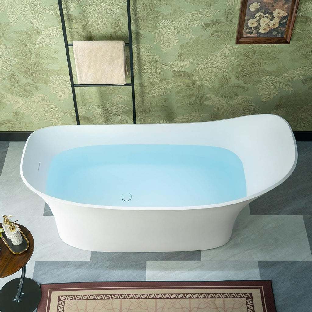 WOODBRIDGE 71' L x 31-1/2' W Luxury Contemporary Solid Surface Stone Resin Freestanding Bathtub in Matte White