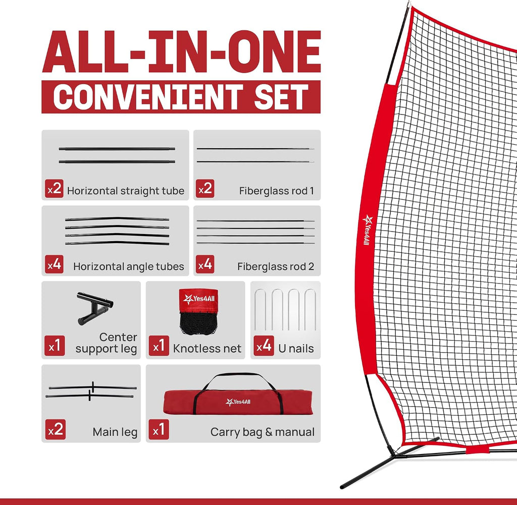 Yes4All Backstop Net for Backyard, 12x9ft Large Lacrosse Backstop, Durable Knotless Net with Strong Frame, 4 U Nails & Carry Bag - Ideal for Golf, Baseball, Basketball, Soccer, Hockey