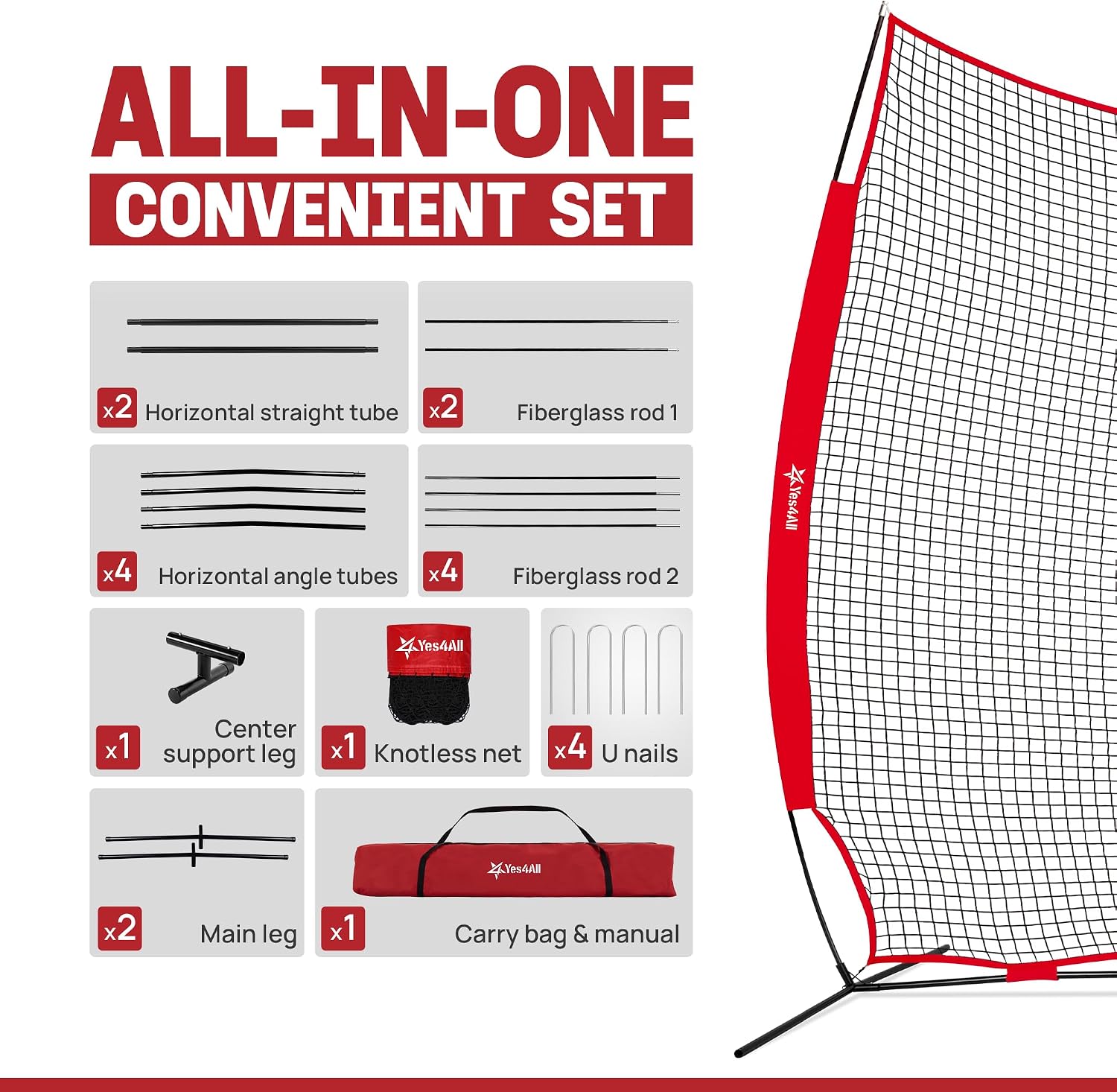 Yes4All Backstop Net for Backyard, 12x9ft Large Lacrosse Backstop, Durable Knotless Net with Strong Frame, 4 U Nails & Carry Bag - Ideal for Golf, Baseball, Basketball, Soccer, Hockey
