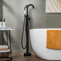 WOODBRIDGE WOODBRIDGEE Contemporary Single Handle Floor Mount Freestanding Tub Filler Faucet with Hand Shower in (Matte Black) Finish,F0006-MBVT