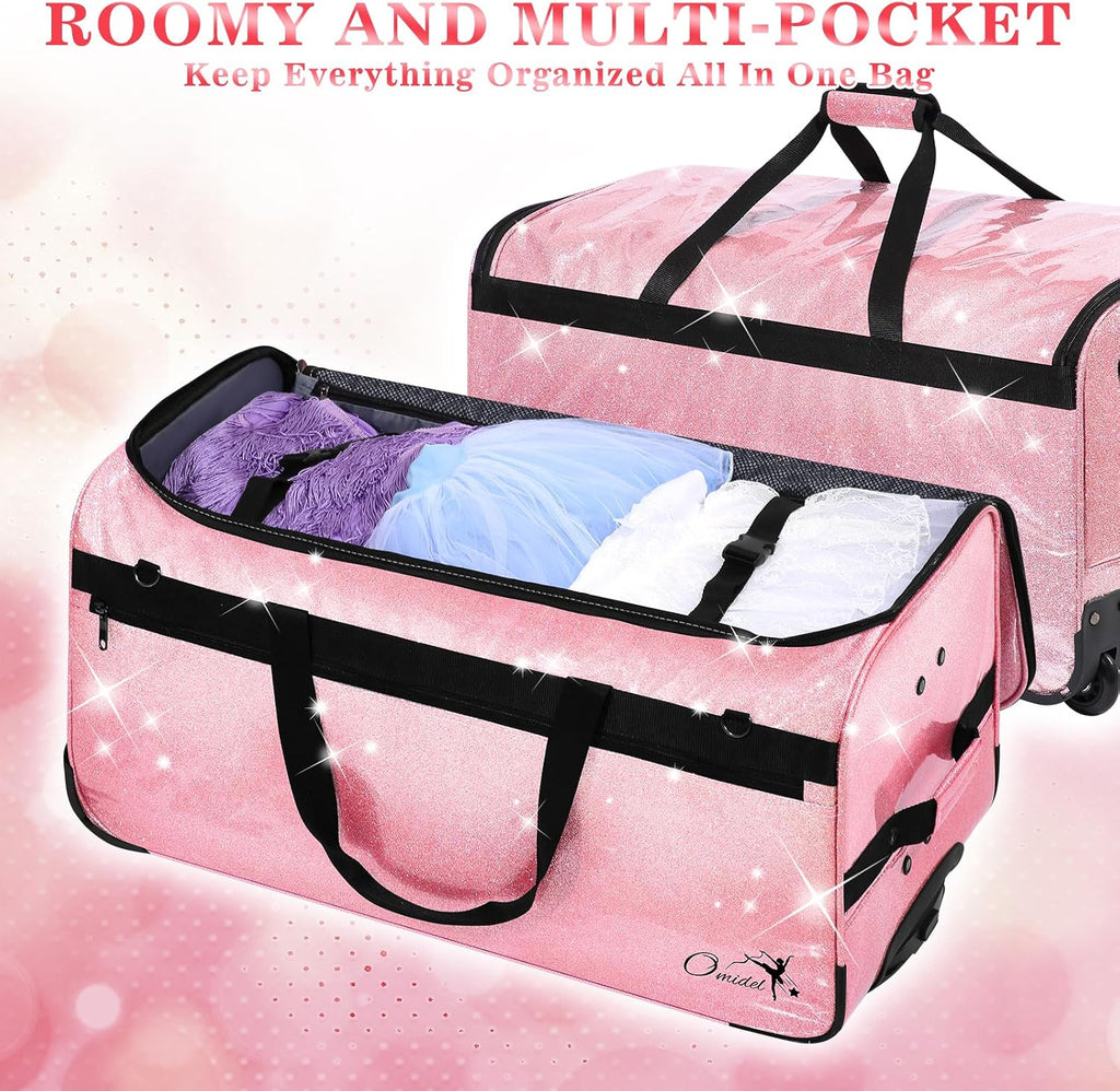 Dance Bag with Garment Rack and Curtain, 28' Rolling Dance Competition Duffle Bag with Garment Rack | Mobile Changing Station Dance Suitcase for Dancer Athlete Livestreamer Cheerleader Cosplayer