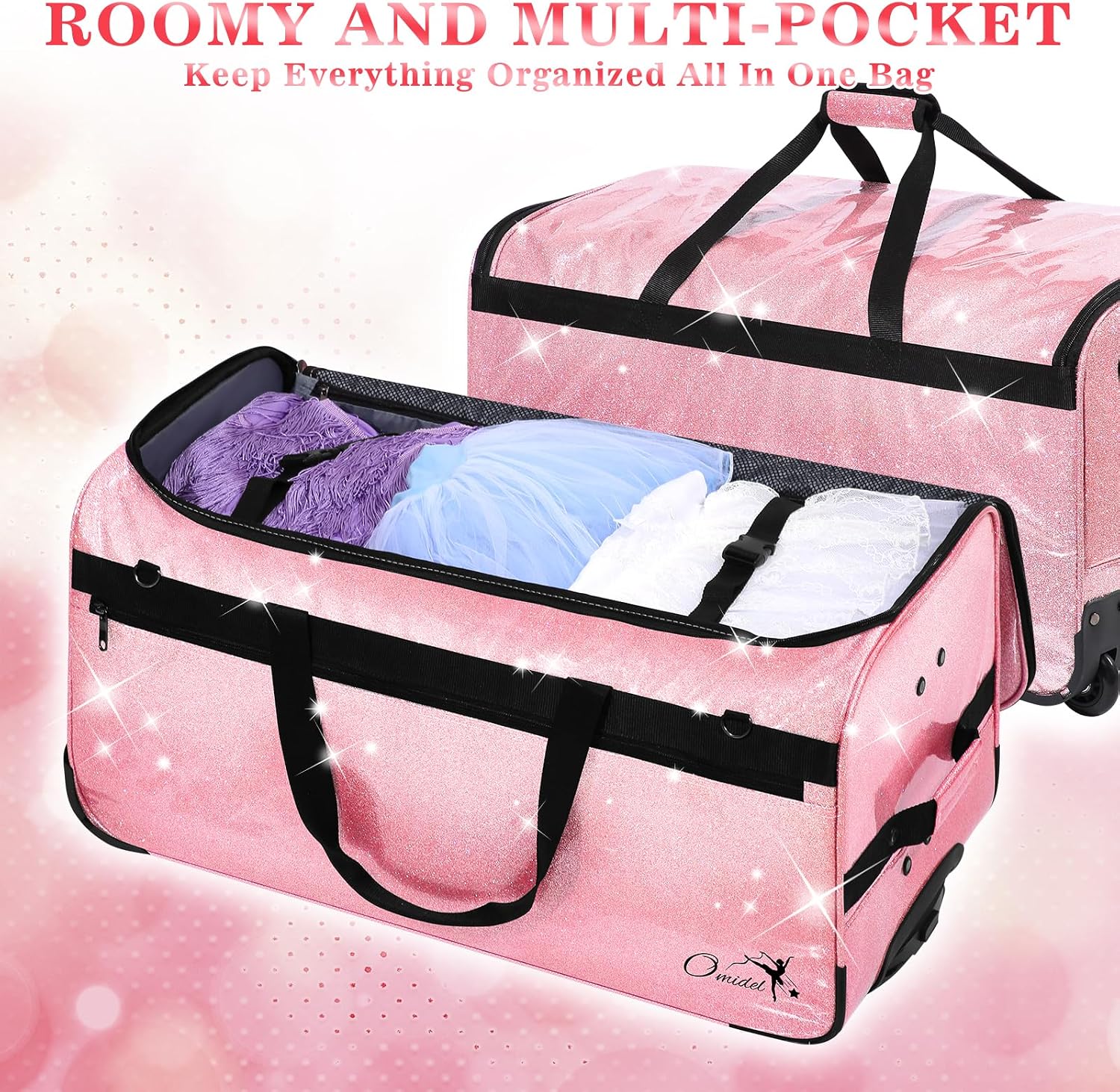 Dance Bag with Garment Rack and Curtain, 28' Rolling Dance Competition Duffle Bag with Garment Rack | Mobile Changing Station Dance Suitcase for Dancer Athlete Livestreamer Cheerleader Cosplayer