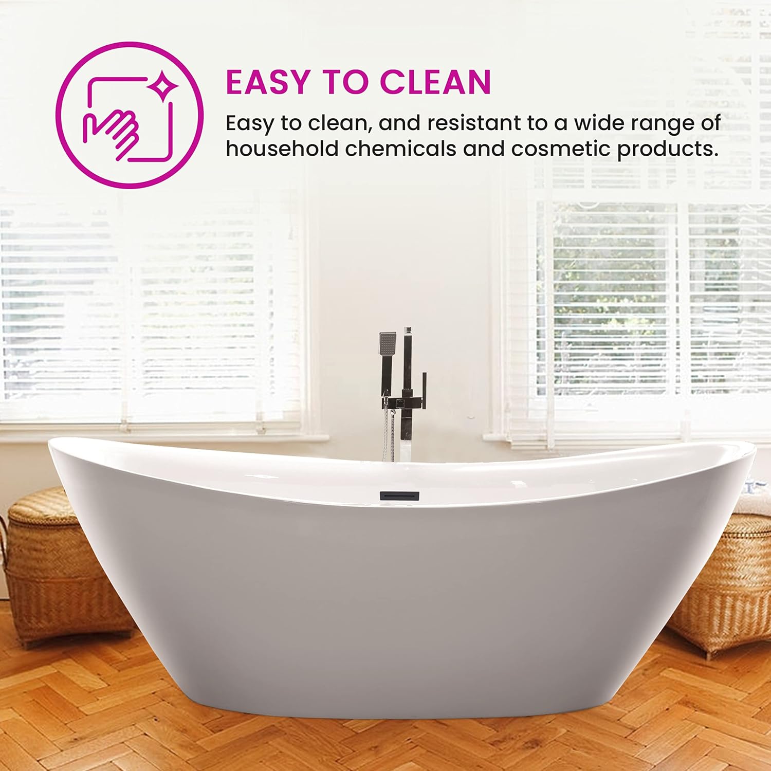 Vanity Art 71' X 33' Freestanding Bathtub | Home Improvement Bathtubs with Contemporary Design for Soaking and Bathing, Overflow and Pop-up Drain with UPC Certified, Acrylic, VA6807-ORB