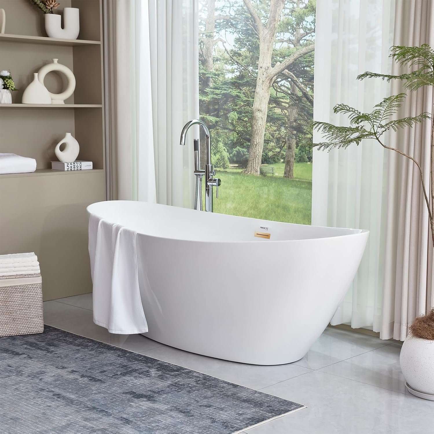 HomeBeyond 71 Inch Free Standing Bathtub | Acrylic Freestanding Bathtub Soaking Tub, Modern Bathroom Stand Alone Tub Suitable for 1-2 Person Bathing, with Pop-up Drain Overflow