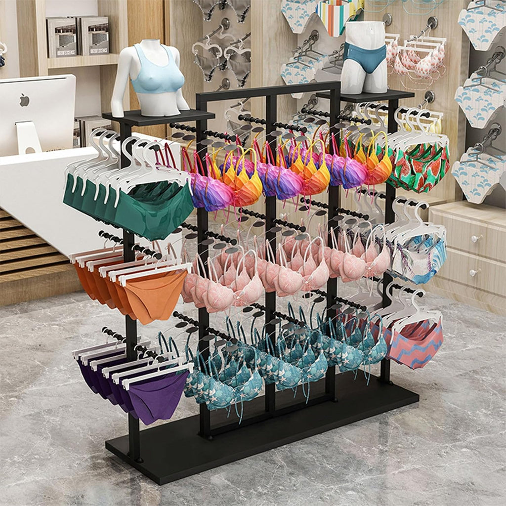 Double-Sided Underwear Display Stands, Wrought Iron Floor-Standing Display Stand, Garment Racks with Top Storage Shelf and Hanging Bar, Panties and Shorts Nakajima Display Shelf