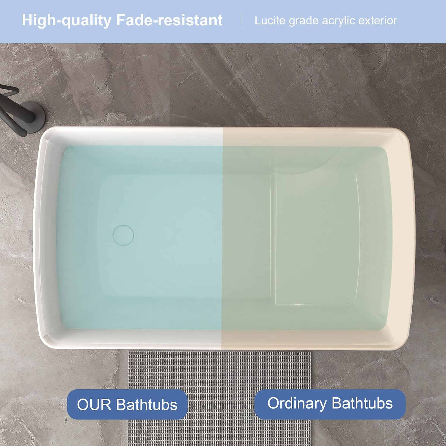 47' Acrylic Freestanding Bathtub, Square Shaped Japanese Soaking Tub with Seat Design, Stand Alone Tubs W/Pop-UP Chrome Drain, Slotted Overflow, cUPC Certified, Glossy White