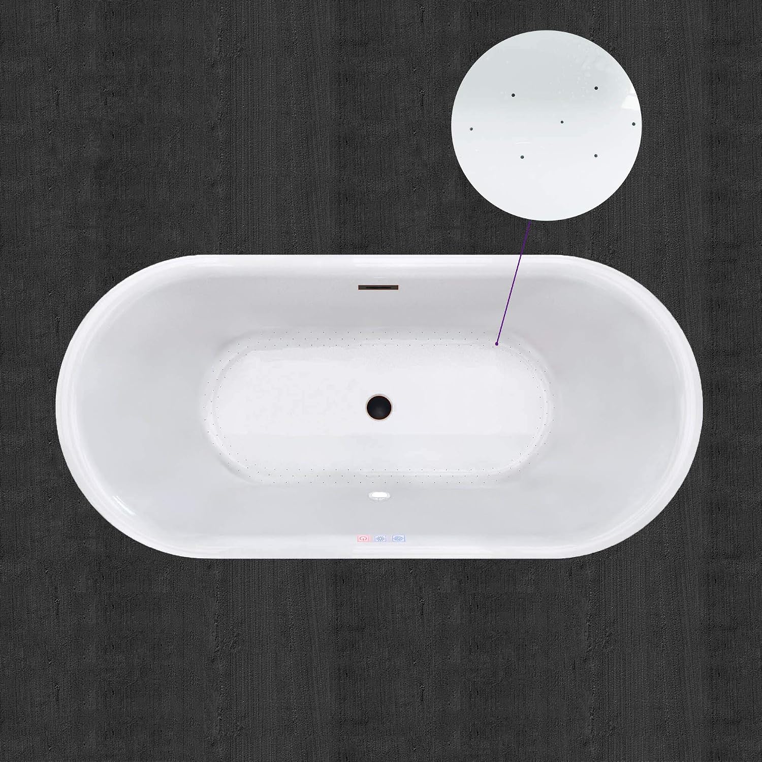 WOODBRIDGE 59' Air Bubble Acrylic Freestanding Bathtub Contemporary Soaking Tub, White Acrylic wirh Oil Rubbed Bronze Drain and Overflow,B0102-ORB