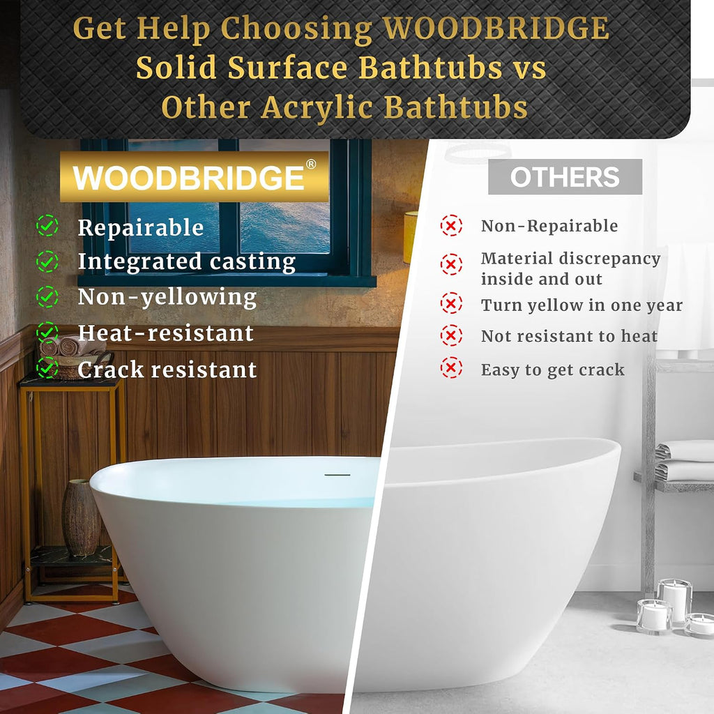 WOODBRIDGE 55 in. x 31.5 in. Stone Resin Luxury Contemporary Solid Surface Freestanding Bathtub in Matte White