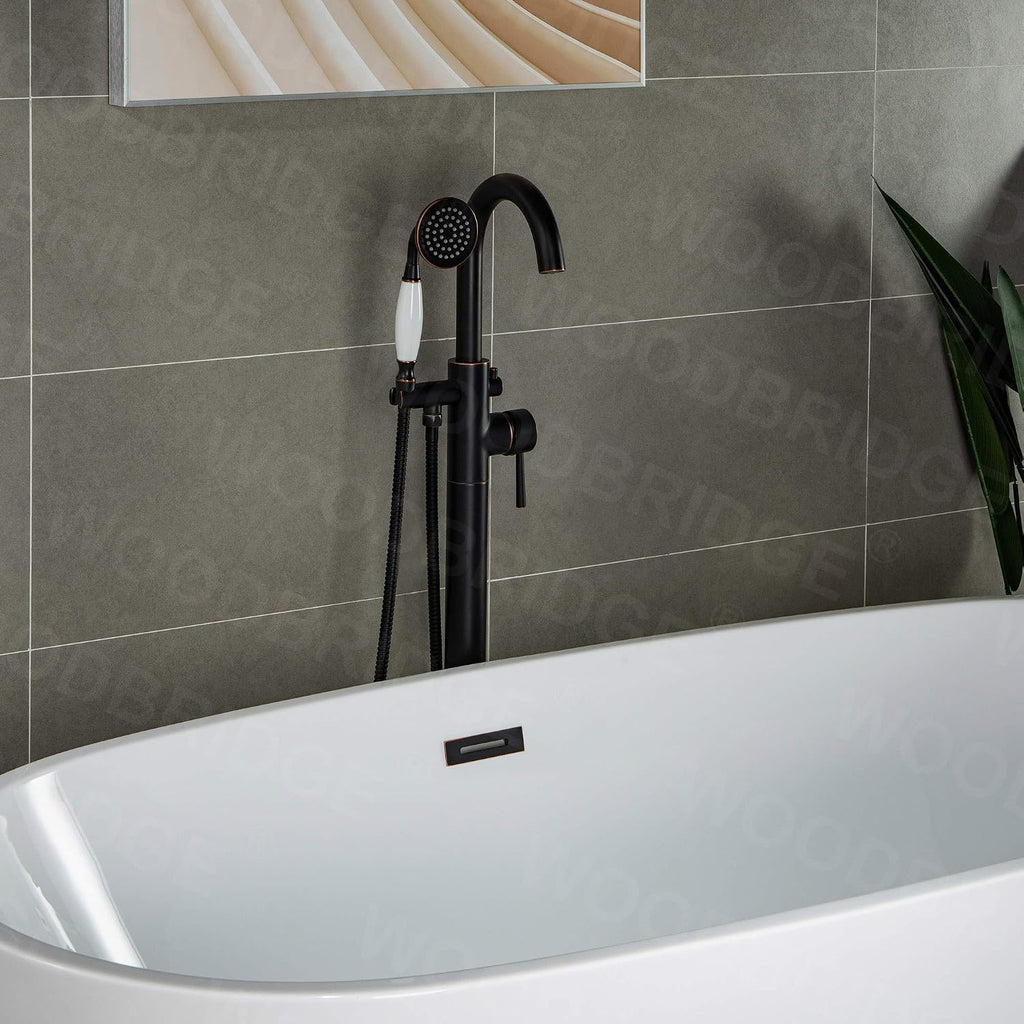 WOODBRIDGE Contemporary Single Handle Floor Mount Freestanding Tub Filler Faucet with Hand Shower in (Oil Rubbed Bronze) Finish,F0010-ORBVT