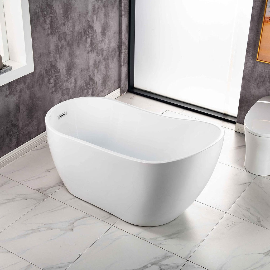 WOODBRIDGE 54'Freestanding White Acylic Soaking Bathtub with Chrome Drain and Overflow,B0006 -C-Drain &O