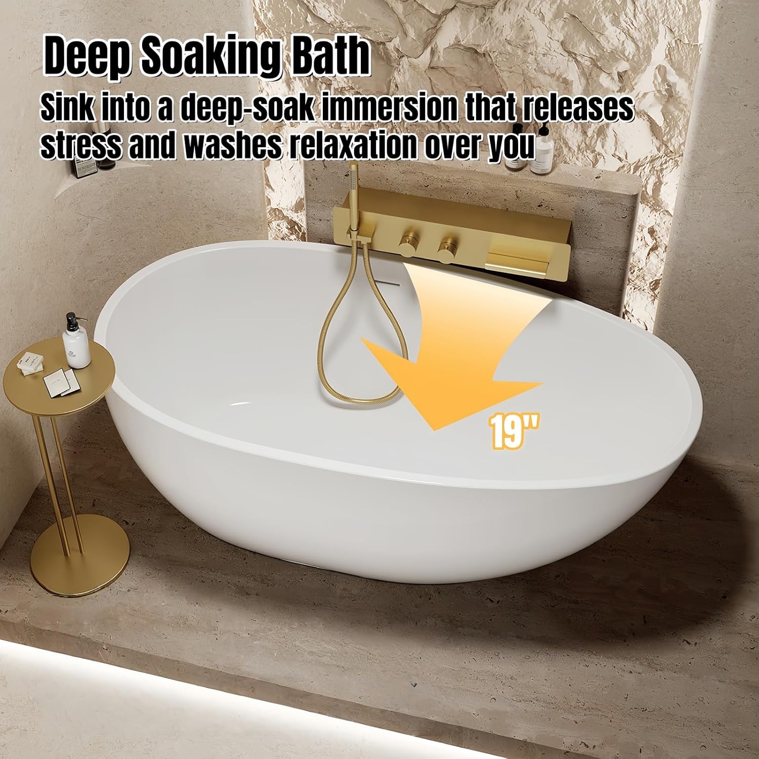 60' Edeyeu Oval Freestanding Bathtub - Extra Deep Soaker Tub With Premium Acrylic, Ergonomic Solid Surface Stand Alone Bathtub, Modern Freestanding Bathtubs For Spa Experience Pink A