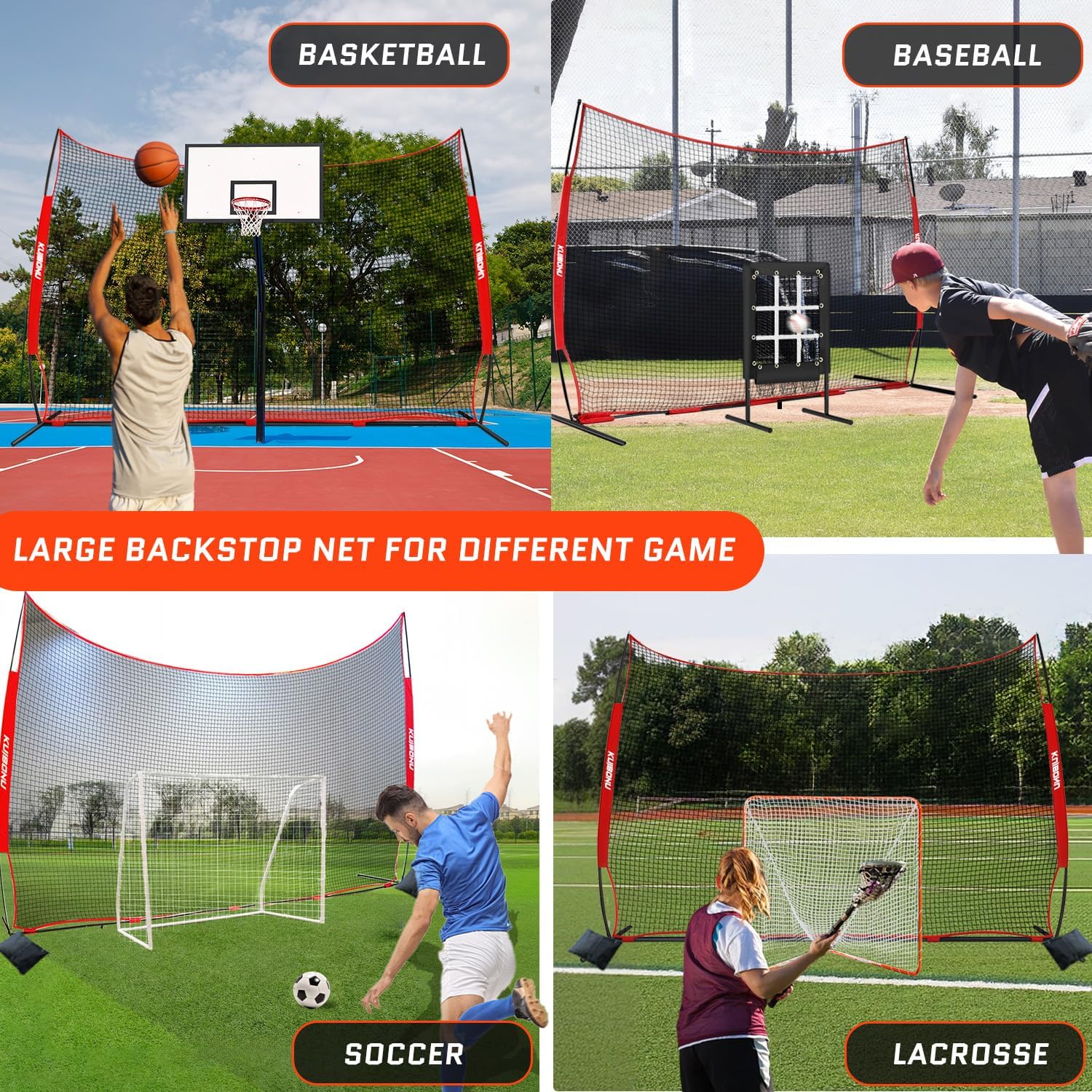 20x10 Foot Barricade Backstop Net, Basketball Barrier Net with Sturdy Steel Frame and Heavy-Duty Netting, Perfect for Lacrosse Baseball Soccer Basketball and More