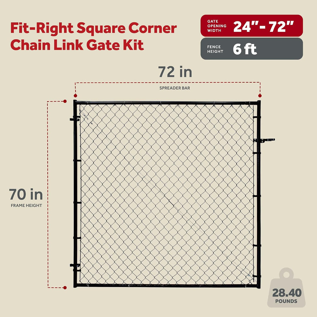 Adjust-A-Gate Adjustable Chain Link Square Corner Complete Gate Kit, Fit-Right, Black, 6'H