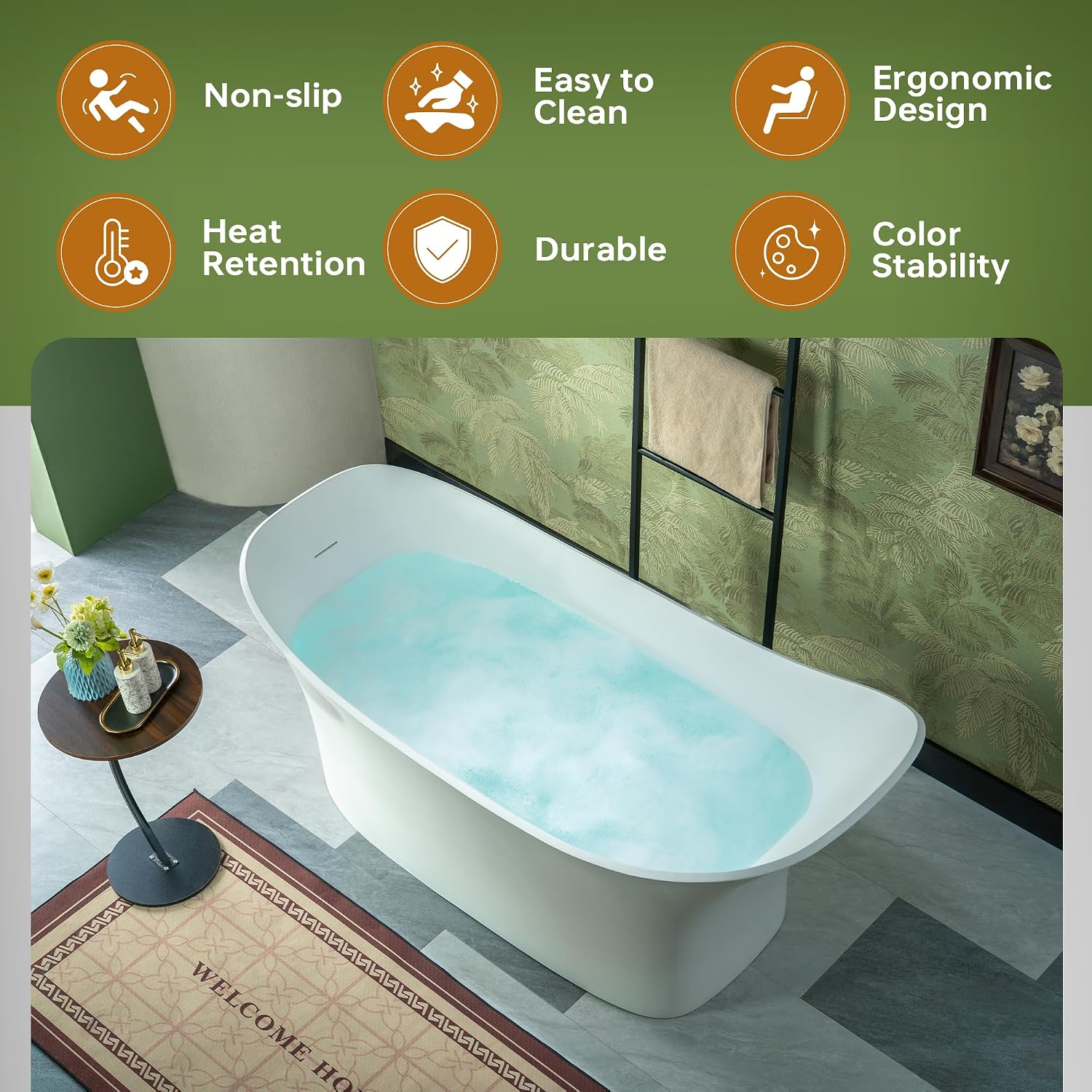 WOODBRIDGE 71' L x 31-1/2' W Luxury Contemporary Solid Surface Stone Resin Freestanding Bathtub in Matte White