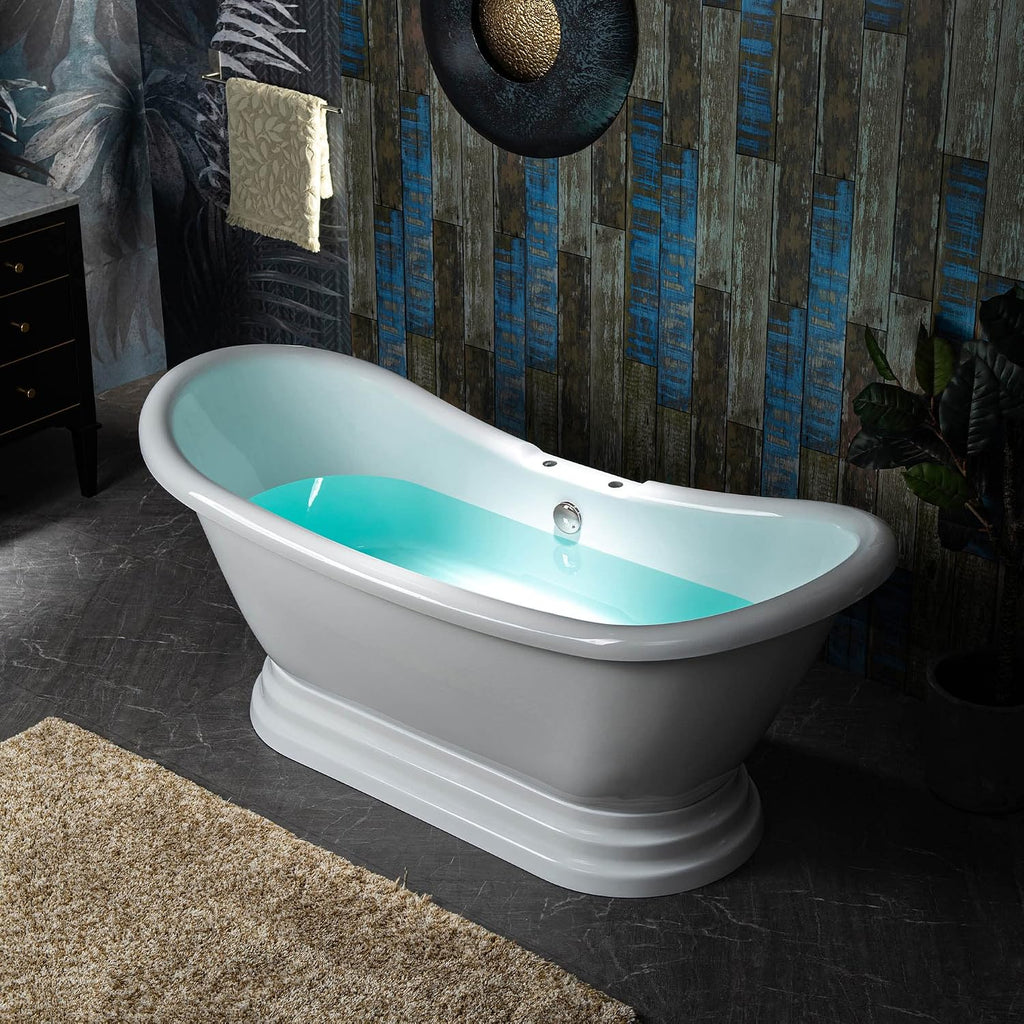 WOODBRIDGE 69 1/4' Acrylic Freestanding Bathtub Contemporary Soaking Tub, White Acrylic,Brushed Nickel Drain/Overflow