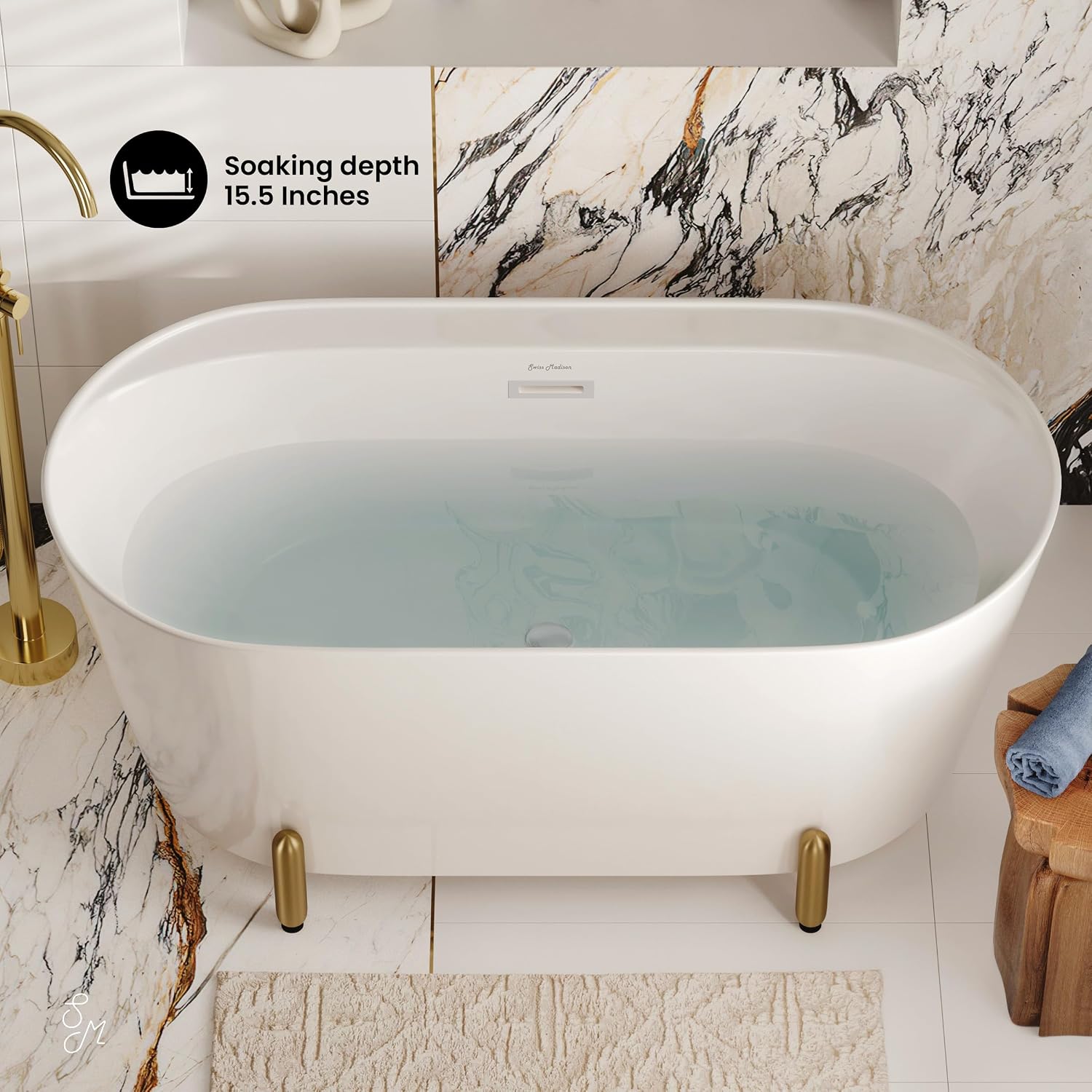 Monaco 59' Freestanding Bathtub with Brushed Gold Stand