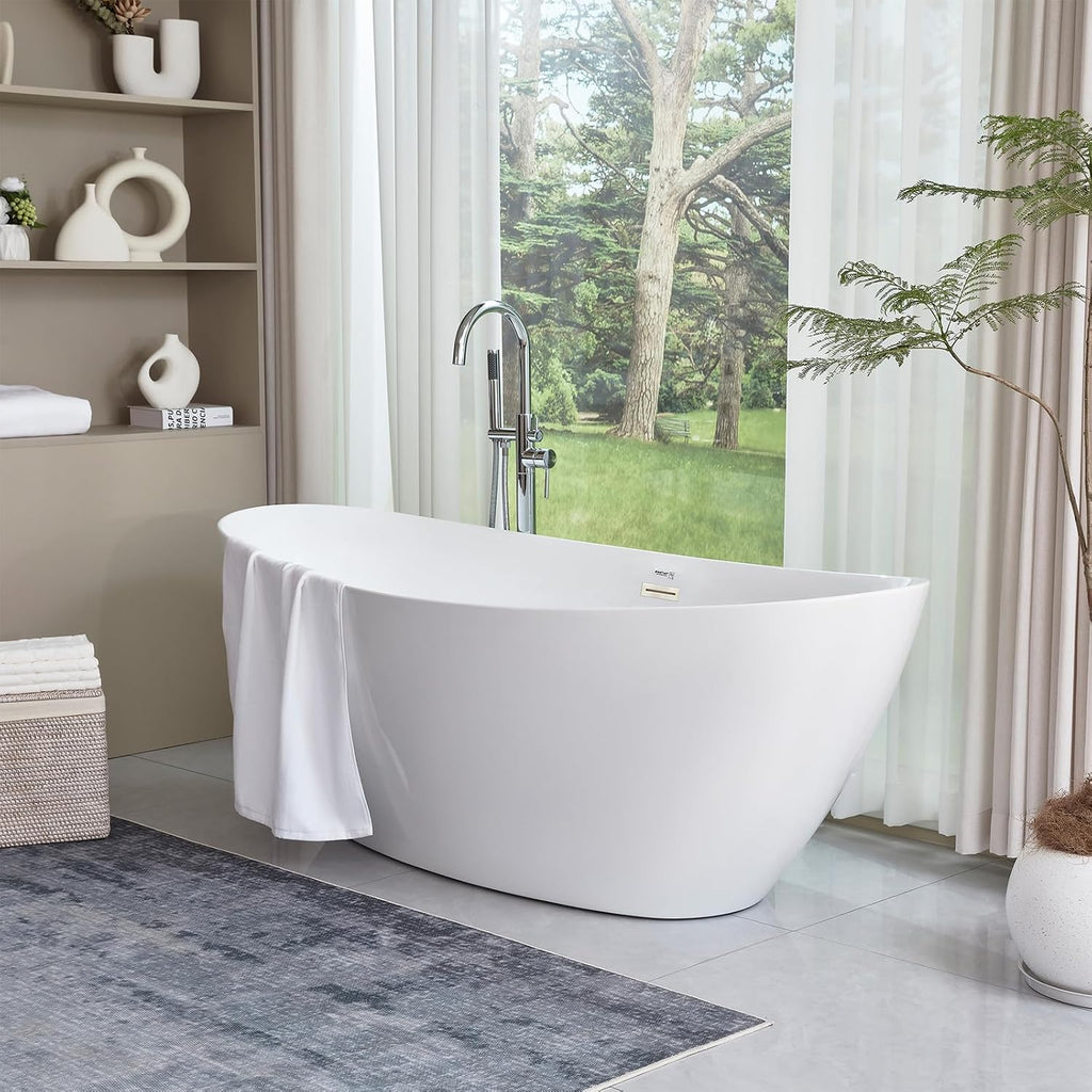 HomeBeyond 71 Inch Free Standing Bathtub | Acrylic Freestanding Bathtub Soaking Tub, Modern Bathroom Stand Alone Tub Suitable for 1-2 Person Bathing, with Pop-up Drain Overflow