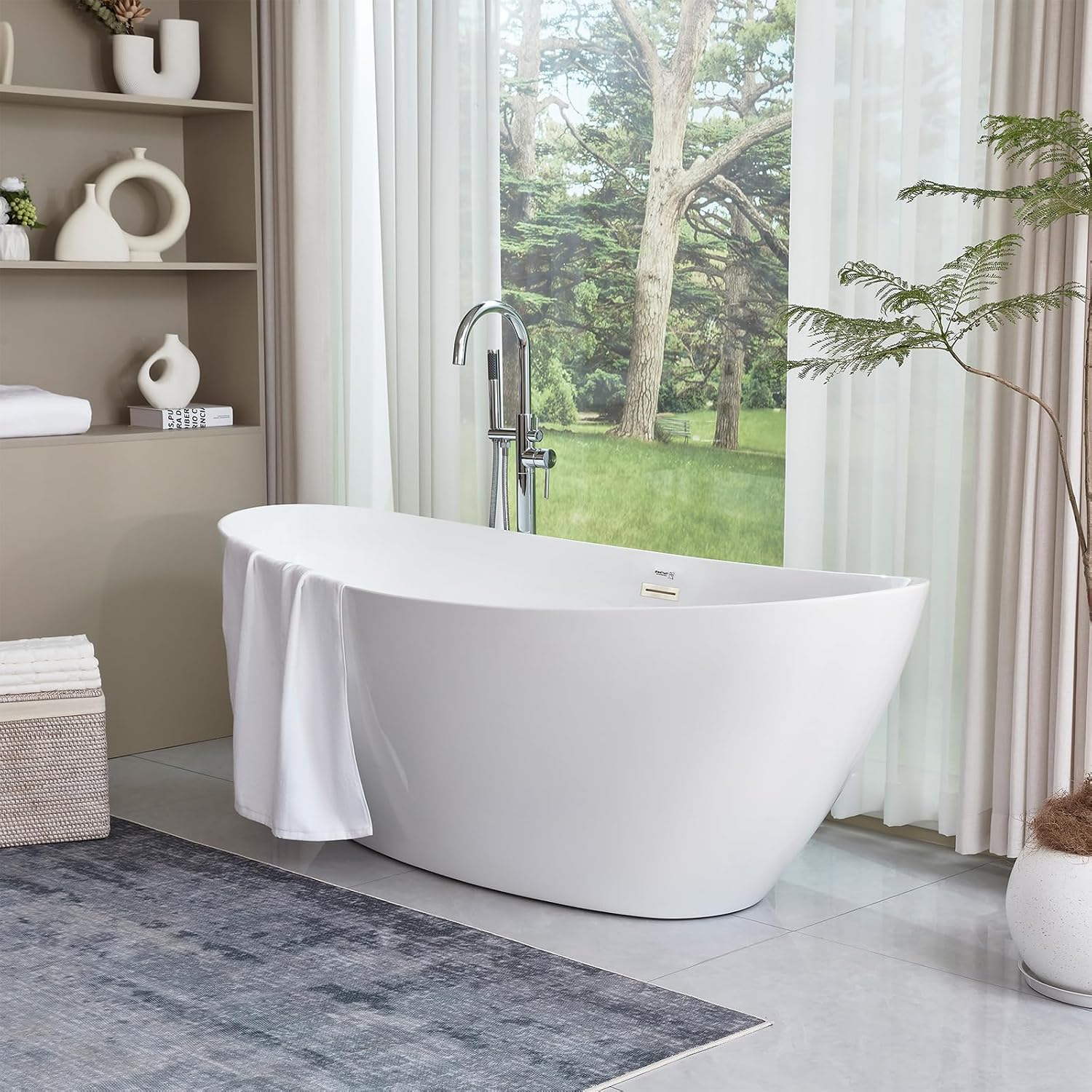HomeBeyond 71 Inch Free Standing Bathtub | Acrylic Freestanding Bathtub Soaking Tub, Modern Bathroom Stand Alone Tub Suitable for 1-2 Person Bathing, with Pop-up Drain Overflow