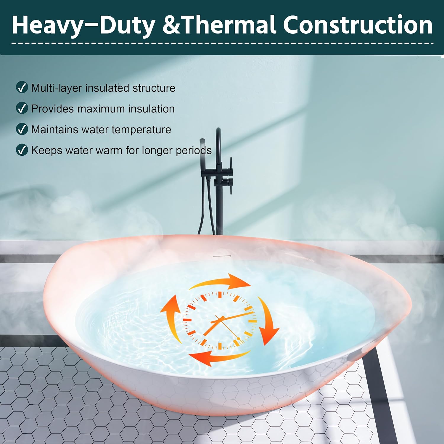WELLFOR 70'Freestanding Acrylic Bathtub with Drain and Integrated Slotted Overflow, 65 Gallons Capacity, Soaking Bath Tub Oval Shape, Glossy White Soaking Bath Tub with Predrilled Overflow Holes