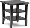 SIMPLIHOME Acadian End Table - 19 inch Wide Solid Wood Square Side Table with 2 Open Shelves in Black, Transitional Nightstand or Shelving Unit for Living Room or Bedroom with Storage