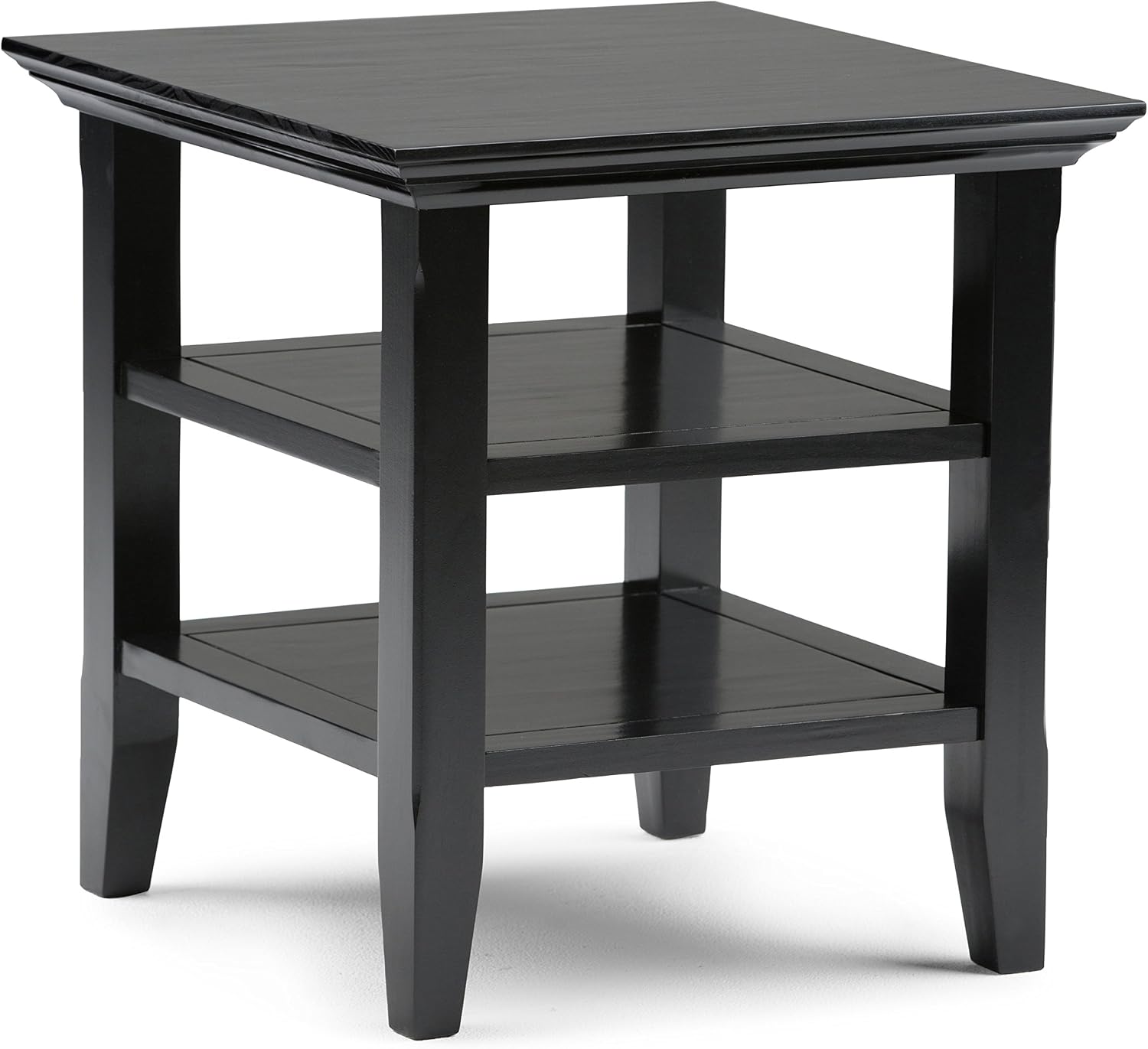 SIMPLIHOME Acadian End Table - 19 inch Wide Solid Wood Square Side Table with 2 Open Shelves in Black, Transitional Nightstand or Shelving Unit for Living Room or Bedroom with Storage
