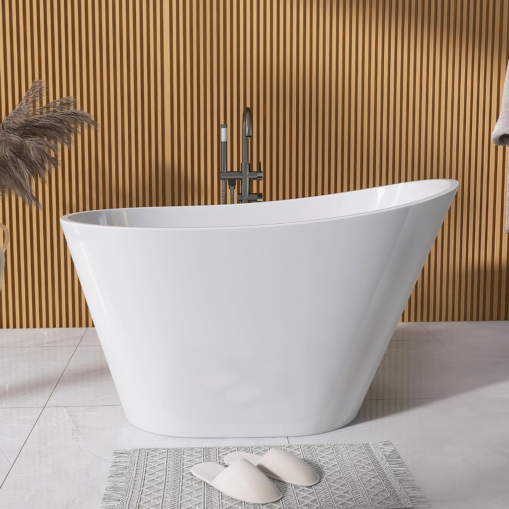 GETPRO Free Standing Tub 51' Deep Soaking Bath Tub, Oval Shape Acrylic Freestanding Bathtub with Integrated Slotted Overflow and Removable Anti-clogging Drain Glossy White