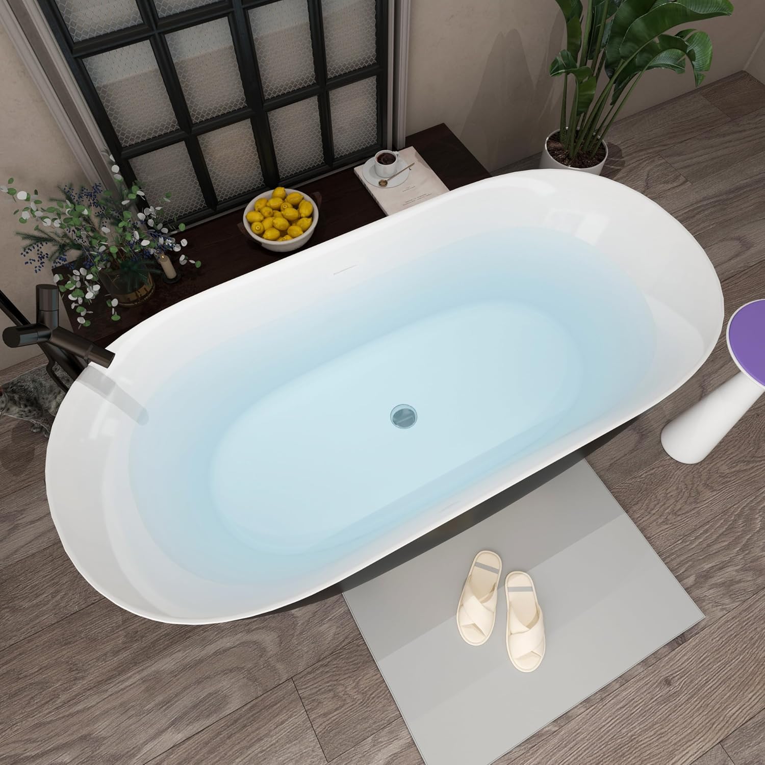 Acrylic Freestanding Contemporary Soaking Tub A25-51 Series 51' Bathtub Matte Black Modern Stand Alone Tub with Overflow and Pop-up Drain