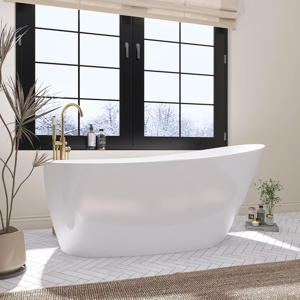 67' Free Standing Tub, Pure Acrylic Freestanding Bathtub, Stylish Stand Alone Tub, Contemporary Deep Soaking Bath Tub, cUPC Certified SY9970 (Glossy White)