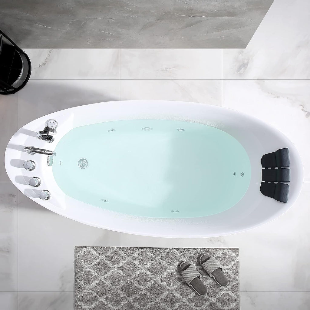 Empava 67' x 31' Freestanding Whirlpool Tub with Left/Right Drain,560W Stand Alone Bathtub with 7 Hydromassage Jets, Elegant Boat-Shaped,Acrylic,ETL Certified