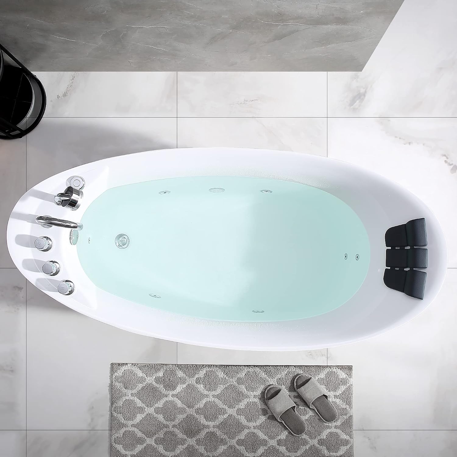 Empava 67' x 31' Freestanding Whirlpool Tub with Left/Right Drain,560W Stand Alone Bathtub with 7 Hydromassage Jets, Elegant Boat-Shaped,Acrylic,ETL Certified