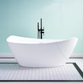 WELLFOR 70'Freestanding Acrylic Bathtub with Drain and Integrated Slotted Overflow, 65 Gallons Capacity, Soaking Bath Tub Oval Shape, Glossy White Soaking Bath Tub with Predrilled Overflow Holes