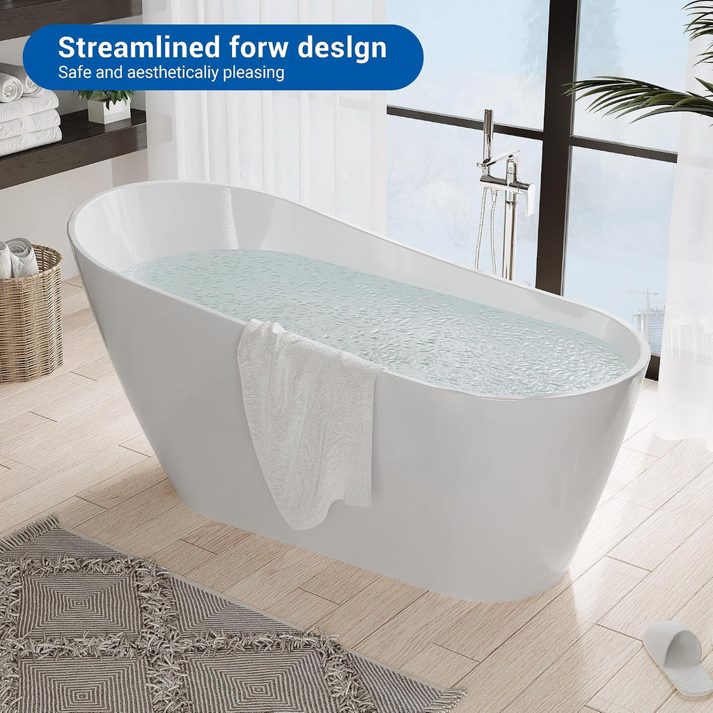 67 in Acrylic Freestanding Bathtub, Soaking Bathtub with Matte Drain and Overflow, Modern Square Tub with Deep Ergonomic Design and Double-Walled Insulation, Double-Walled Insulation, CUPC Certified